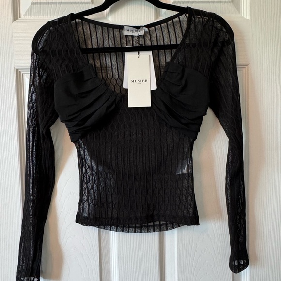 Musier Paris Black Ruched Ribbed Blouse - Picture 2 of 5
